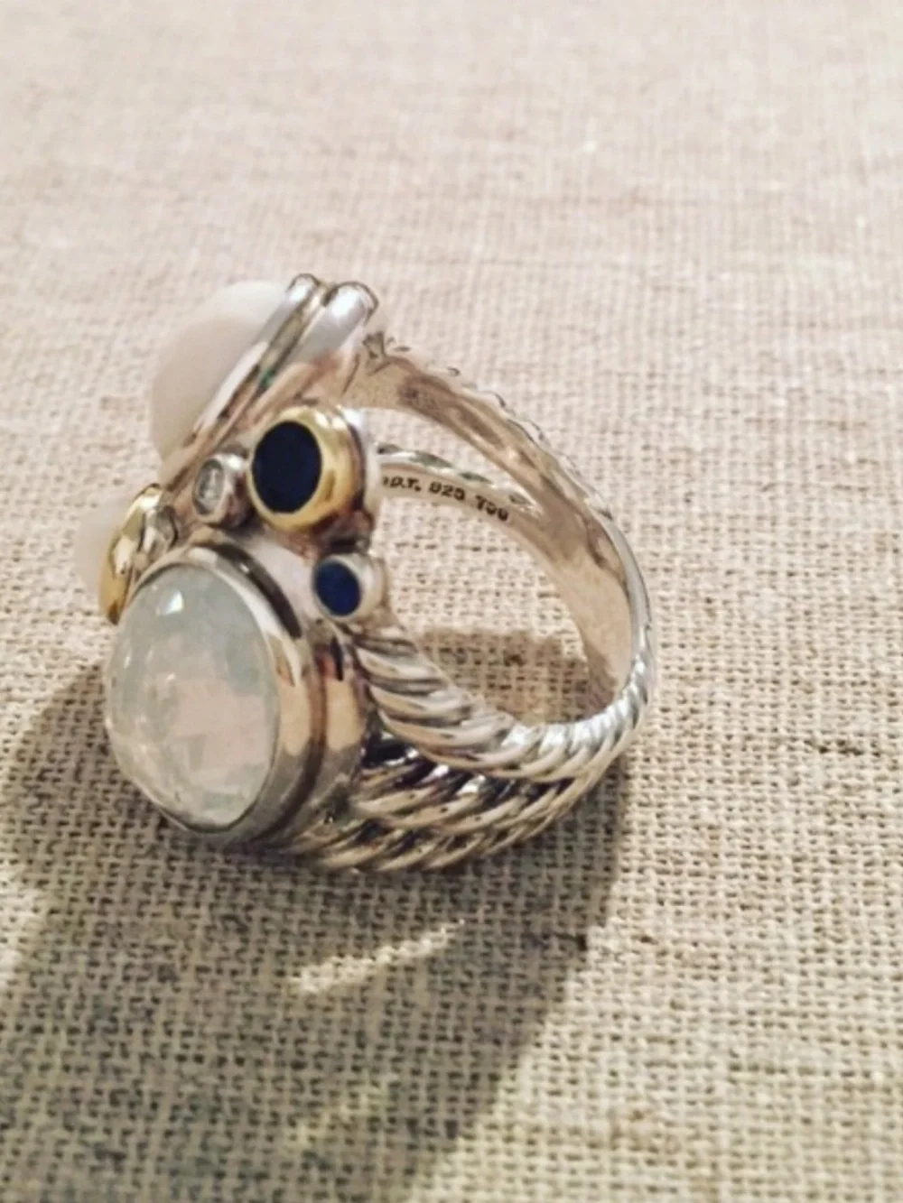 David Yurman | Ring | Sterling Silver Multi-Stone Oval Mosaic Ring with Diamonds - Picture 9 of 14